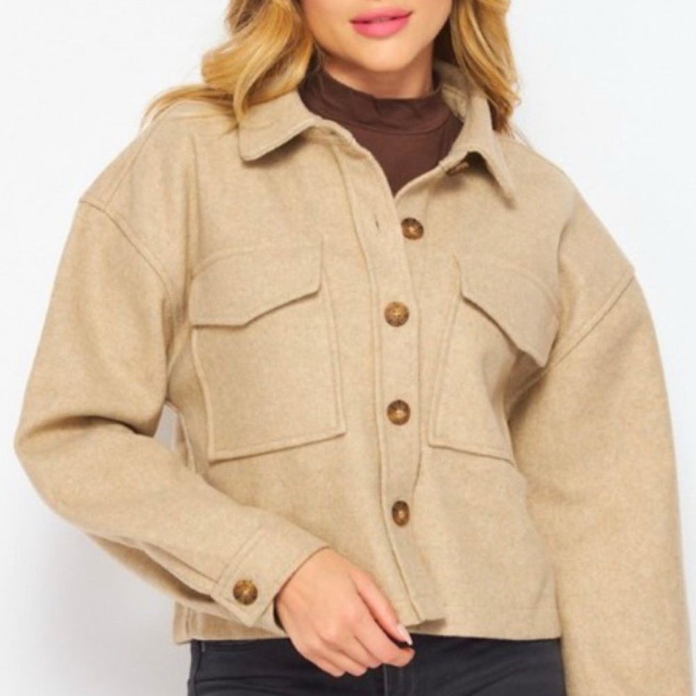 Love Tree Beige Button Down Cropped Utility Jacket ~ Size Small